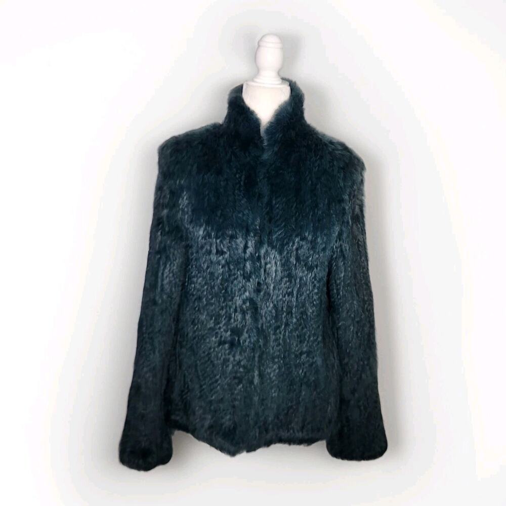 EAVES Genuine Rabbit Fur Green Long Sleeves Short Jacket Luxury Coat Size XS/S
